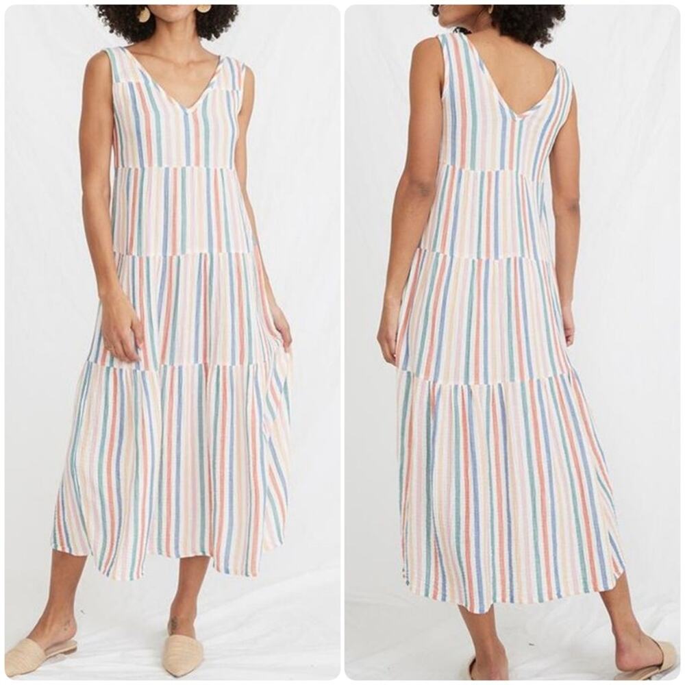 Marine Layer Corinne Maxi Dress Rainbow Stripe size Small
